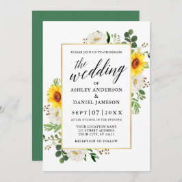 Zonnebloemen White Floral Calligraphy Wedding Kaart