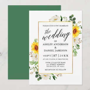 Zonnebloemen White Floral Calligraphy Wedding Kaart