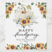 Zonnebloemen White Pumpkin Happy Friendsgiving Wijn Etiket (Enkel label)