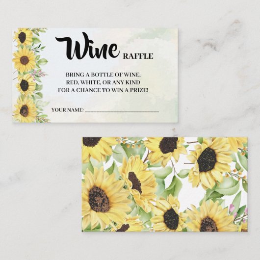 Zonnebloemen Wijn Raffle Ticket Vrijgezellenfeest (Voorkant / Achterkant)
