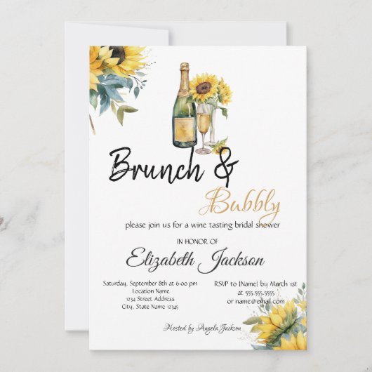 Zonnebloemen Wijnbrunch & Bubbly Vrijgezellenfeest Kaart (Voorkant)