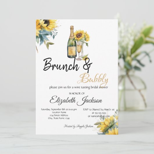 Zonnebloemen Wijnbrunch & Bubbly Vrijgezellenfeest Kaart (Staand voorkant)