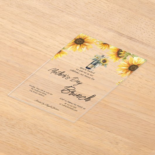 Zonnebloemen Wijnfles Glass Moederdag Brunch Acryl Uitnodigingen (Laagn)
