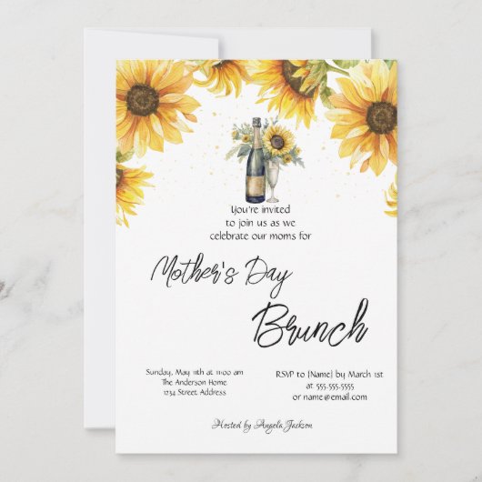 Zonnebloemen Wijnfles Glass Moederdag Brunch Kaart (Voorkant)