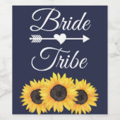 Zonnebloemen Wijnlabel | Landenblauwe bride Tribe Wijn Etiket (Enkel label)