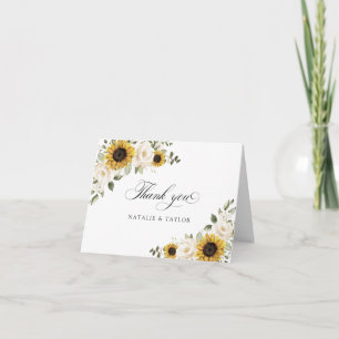 Zonnebloemen Witte Bloemen Groene Planten Rustieke Bedankkaart