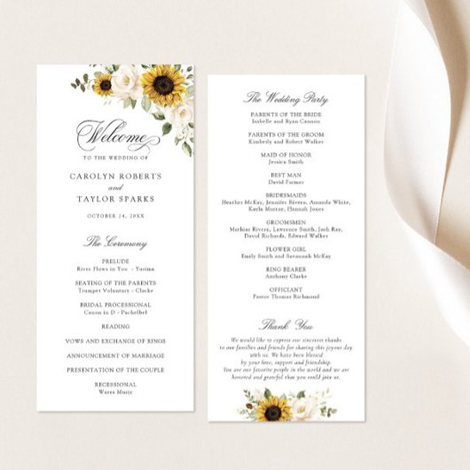 Zonnebloemen Witte Bloemen Groenelementen Rustieke Programmakaart