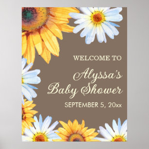 Zonnebloemen Witte Daisies Baby shower Welkom Poster