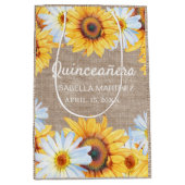Zonnebloemen Witte Daisy Burlap Quinceañera Naam Medium Cadeauzakje (Voorkant)