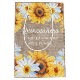 Zonnebloemen Witte Daisy Burlap Quinceañera Naam Medium Cadeauzakje