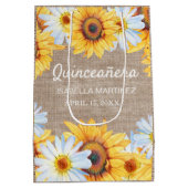 Zonnebloemen Witte Daisy Burlap Quinceañera Naam Medium Cadeauzakje (Achterkant)