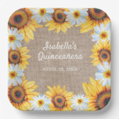 Zonnebloemen Witte Daisy Burlap Quinceañera Naam Papieren Bordje (Voorkant)