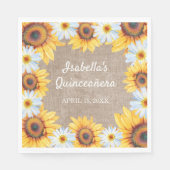 Zonnebloemen Witte Daisy Burlap Quinceañera Naam Servet (Voorkant)