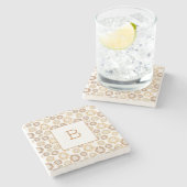 Zonnebloemen witte goudmonogram initiaal stenen onderzetter (Zijkant)