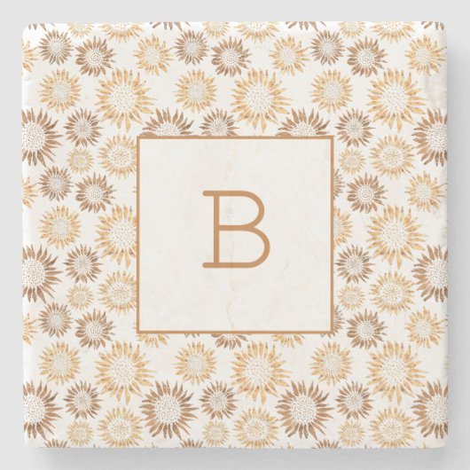 Zonnebloemen witte goudmonogram initiaal stenen onderzetter (Voorkant)