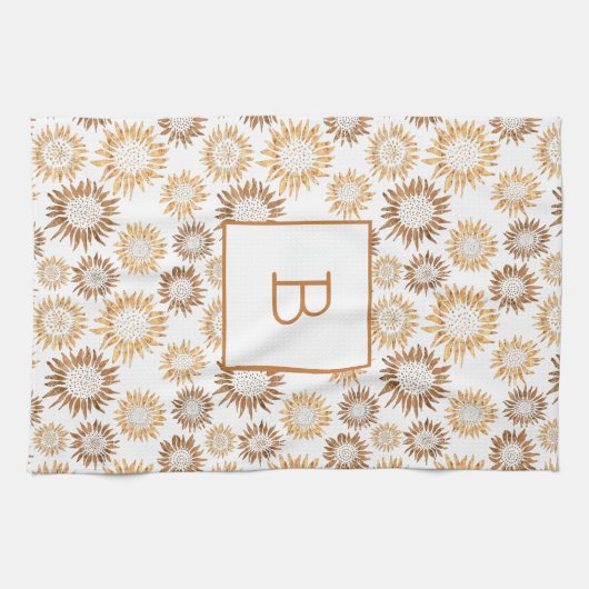 Zonnebloemen witte goudmonogram initiaal theedoek (Horizontaal)