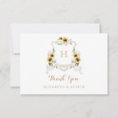 Zonnebloemen Witte Hydrangea Crest Bruiloft Monogr Bedankkaart (Voorkant)