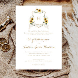 Zonnebloemen Witte Hydrangea Groen Crest Bruiloft Kaart