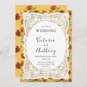 Zonnebloemen Witte Kant Rustieke Bruiloft Kaart (Voorkant / Achterkant)