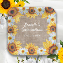 Zonnebloemen Witte Madelief Houten Jute Quinceañer