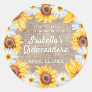 Zonnebloemen Witte Madelief Kanten Doek Quinceañer Ronde Sticker