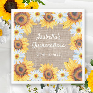 Zonnebloemen Witte Madelief Kanten Doek Quinceañer Servet