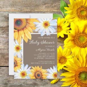 Zonnebloemen Witte Madeliefjes Jute Baby Shower Kaart