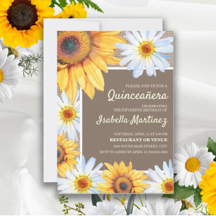 Zonnebloemen Witte Madeliefjes Jute Quinceañera 15 Kaart