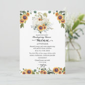 Zonnebloemen Witte Pompoen Thanksgiving Diner Menu (Staand voorkant)