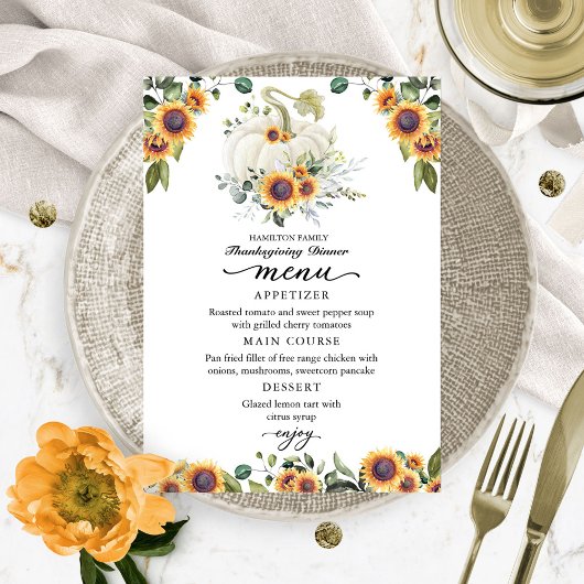 Zonnebloemen Witte Pompoen Thanksgiving Diner Menu