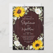 Zonnebloemen witte rozen lichten hout bruiloft kaart (Voorkant)