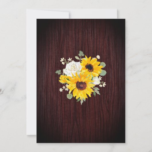 Zonnebloemen witte rozen lichten hout bruiloft kaart (Achterkant)