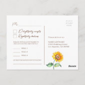 Zonnebloemen Witte Rustige RSVP Aangepaste maaltij Briefkaart (Achterkant)