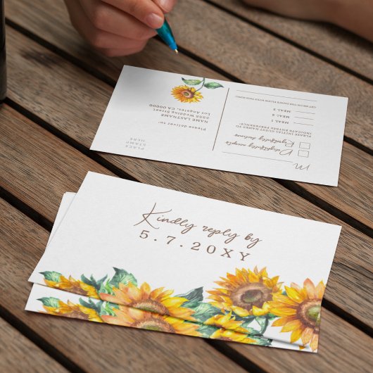Zonnebloemen Witte Rustige RSVP Aangepaste maaltij Briefkaart
