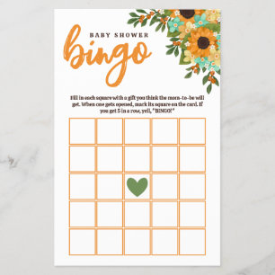 Zonnebloemen Yellow Mint Flowers Baby shower Bingo Flyer