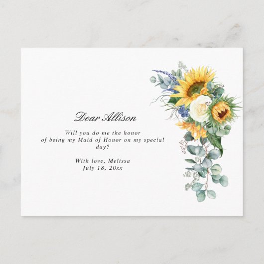 Zonnebloemen zal je mijn Maid of Honor kaart zijn (Achterkant)