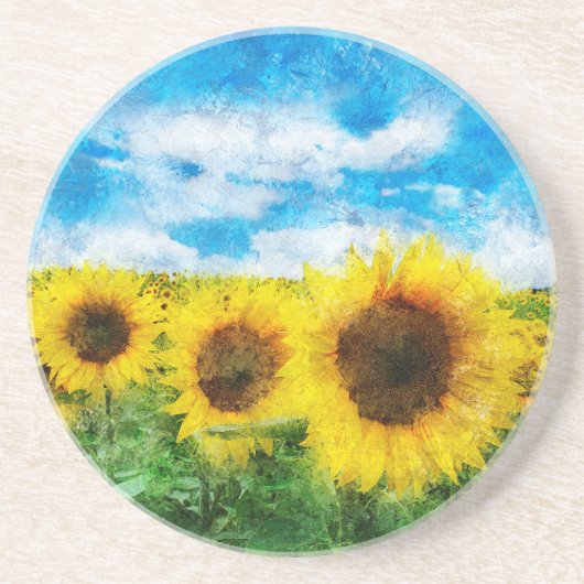 Zonnebloemen Zandsteen Onderzetter (Voorkant)