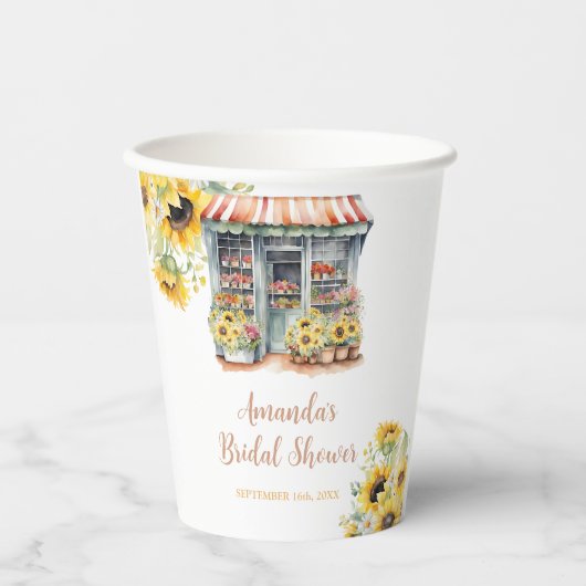 Zonnebloemen Ze is van de markt Bruids douche Papieren Bekers (Voorkant)