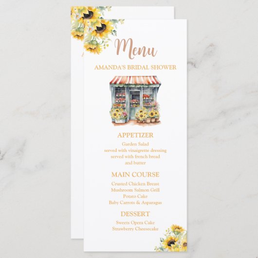 Zonnebloemen ze is van de markt Vrijgezellenfeest Menu (Voorkant / Achterkant)