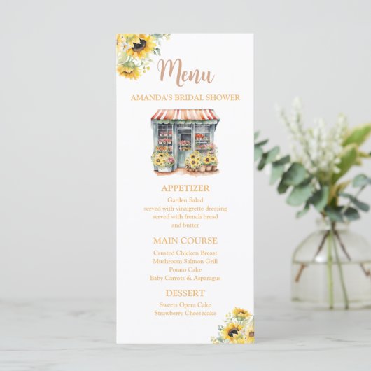 Zonnebloemen ze is van de markt Vrijgezellenfeest Menu (Staand voorkant)