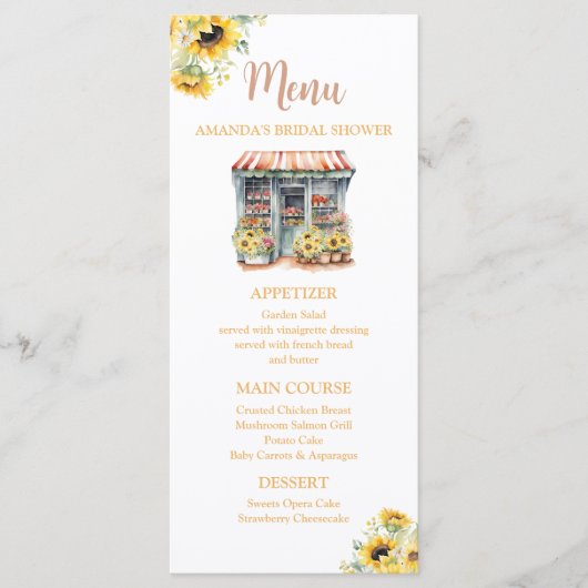 Zonnebloemen ze is van de markt Vrijgezellenfeest Menu (Voorkant)