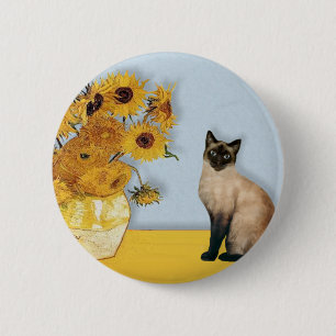 Zonnebloemen - Zegelpunt Siamese kat Ronde Button 5,7 Cm