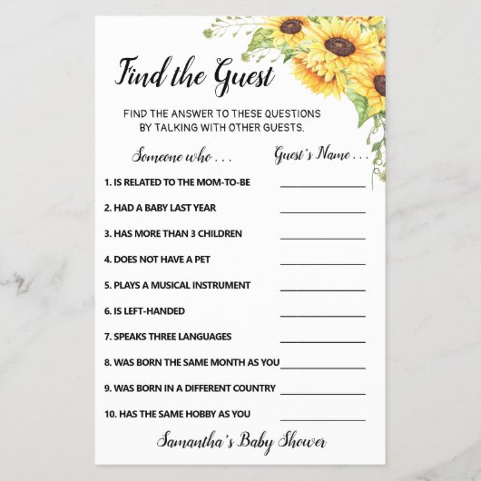 Zonnebloemen Zoek de Kaart van het Game-Baby showe (Voorkant)