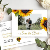 Zonnebloemen zomer rustiek red de datum bruiloft aankondigingskaart