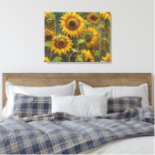 Zonnebloemen Zomerdag Glints van Blauwe Olieverfsc Canvas Afdruk (Insitu (Slaapkamer))