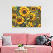 Zonnebloemen Zomerdag Glints van Blauwe Olieverfsc Canvas Afdruk (Insitu (Woonkamer))