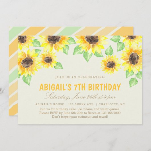 Zonnebloemen Zomerverjaardagsfeest Kaart (Voorkant / Achterkant)