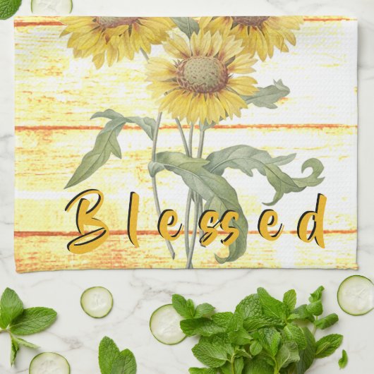 Zonnebloemen zonder blozen op hout theedoek (Gevouwen)