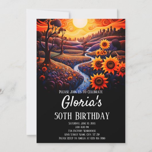 Zonnebloemen Zonsondergang 50ste Verjaardagsfeest  Kaart (Voorkant)