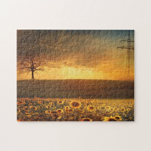 Zonnebloemen Zonsondergang Puzzel Cadeau (Horizontaal)